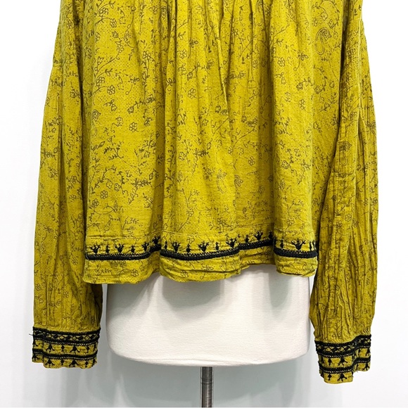 free people | twilight folk embroidered jacket tie-front closure chartreuse s - Picture 10 of 16